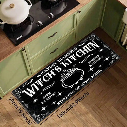 VIKAMA Halloween Kitchen Rug Witch Non-Slip Gothic Doormat Laundry Hallway Floor Mat