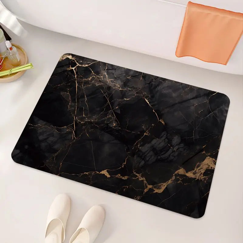 Black Gold Marble Diatom Bathroom Floor Mat