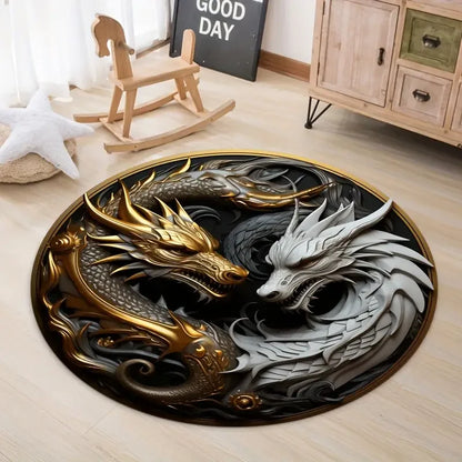 Horse Print Round Area Rug Non-Slip Machine Washable Carpet Bedroom Living Room Laundry Room Home Decor