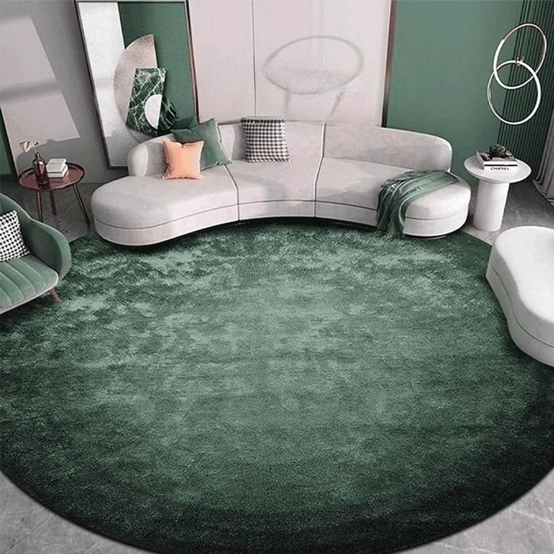 Modern Minimalist Green Round Plush Area Rug