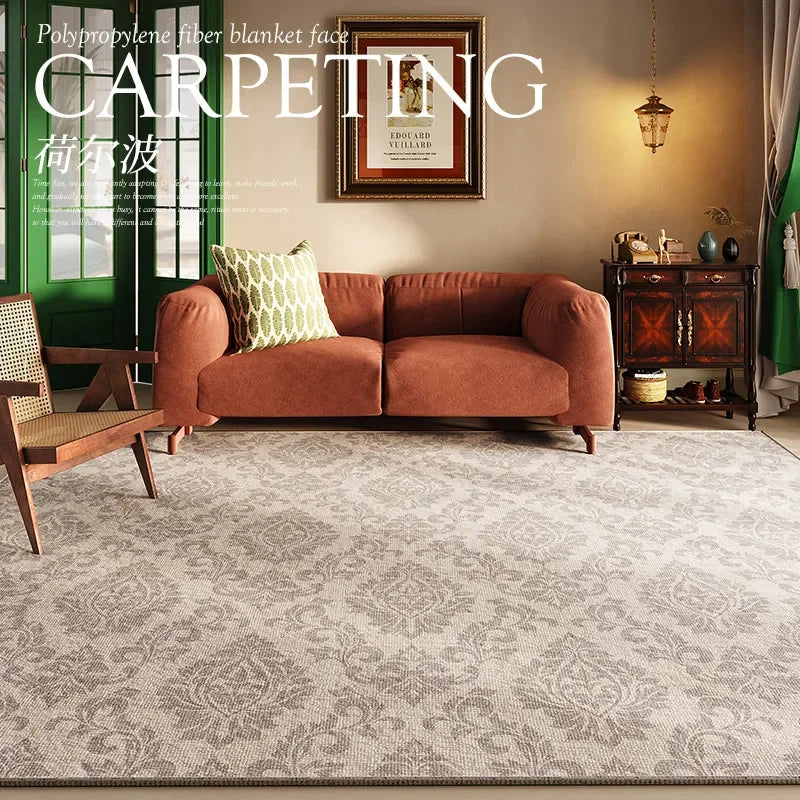 VIKAMA French Vintage Large Area Living Room Carpet Stain-Resistant Non-Slip Bedroom Floor Mat