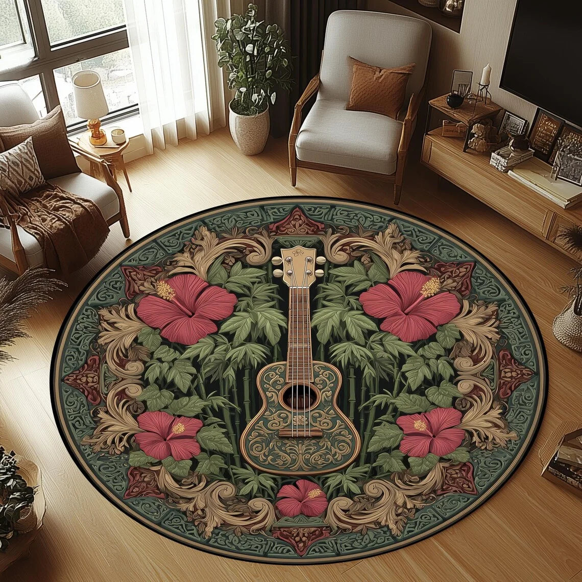 VIKAMA Round Guitar Non-Slip Area Rug