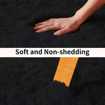 VIKAMA Small Black Plush Area Rug Soft Kids Bedroom Bedside Entrance Mat