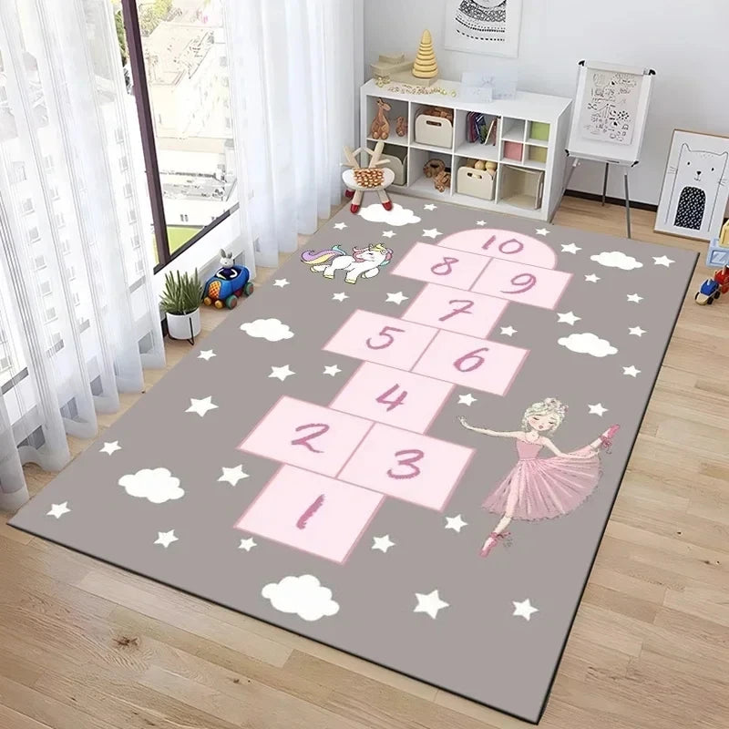 Hopscotch Cartoon Kids Game Rug