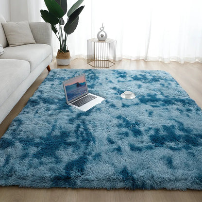 VIKAMA Silk Tie-Dye Plush Non-Slip Area Rug