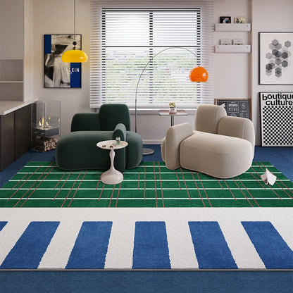 VIKAMA Blue Striped Light Luxury Living Room Carpet Sofa Coffee Table Bedroom Floor Mat