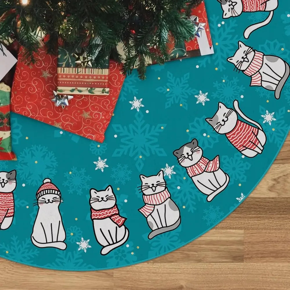 VIKAMA Black Cat Christmas Tree Skirt Pet Lover Holiday Tree Decoration Indoor Outdoor Wrap