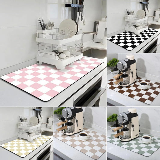 Checkered Kitchen Absorbent Drying Mat