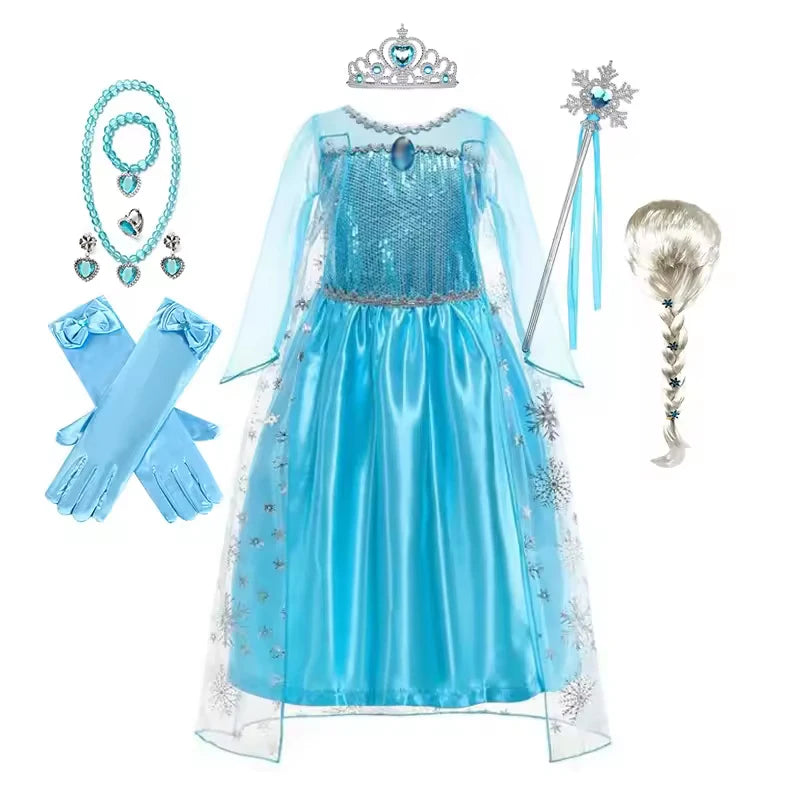 Disney Frozen Elsa Snow Queen Cape Costume Dress For Girls