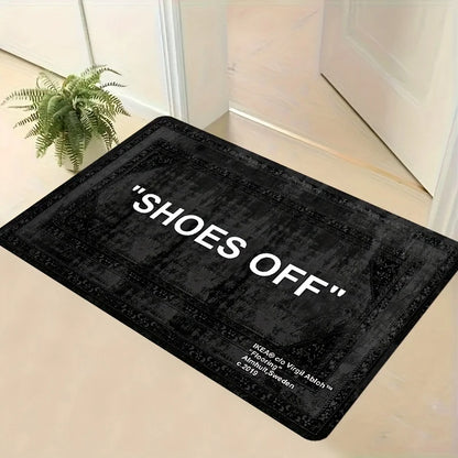 VIKAMA Minimalist “Shoes Off” Black Rug Stain-Resistant Non-Slip Doormat Welcome Carpet Bedroom Living Room Home Decor