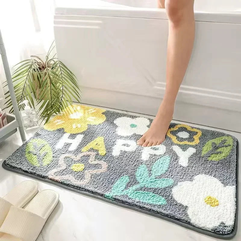 VIKAMA Floral Cashmere Rug Non-Slip Absorbent Bathroom Living Room Doormat Home Decor