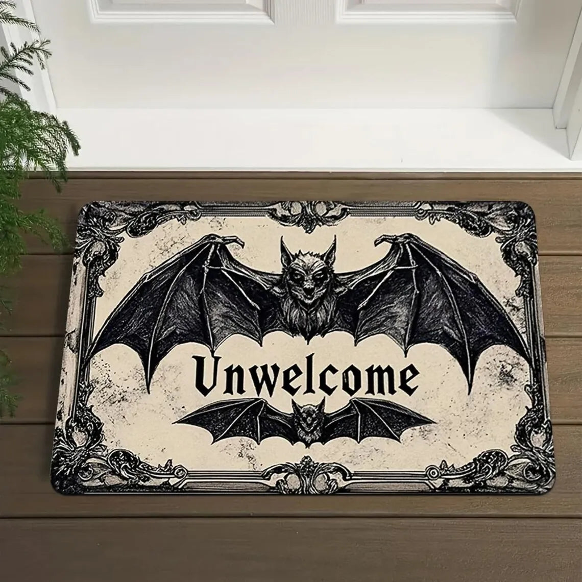 VIKAMA Gothic Bat “Unwelcome” Non-Slip Doormat
