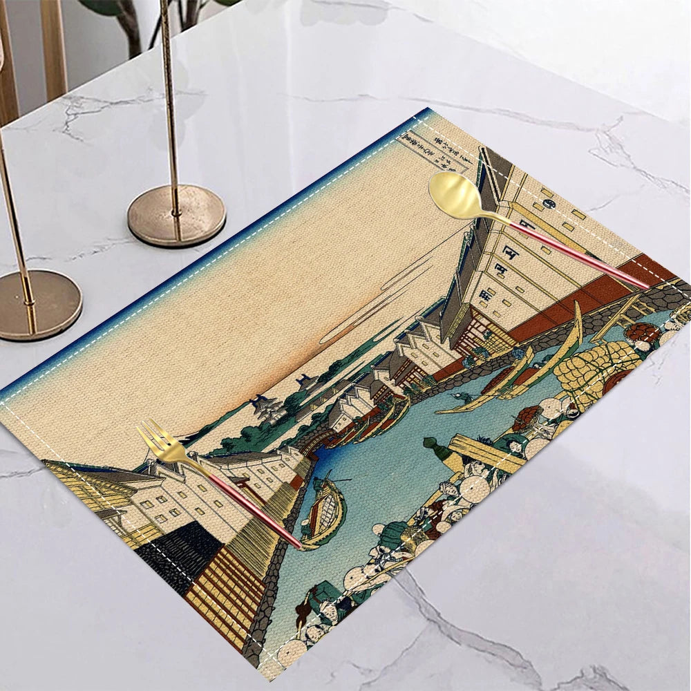 Japanese Ukiyo-e Linen Non-Slip Placemat