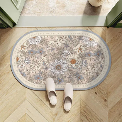 Light Luxury European Floral Bathroom Absorbent Diatom Mud Non-slip Floor Mat Door Mat