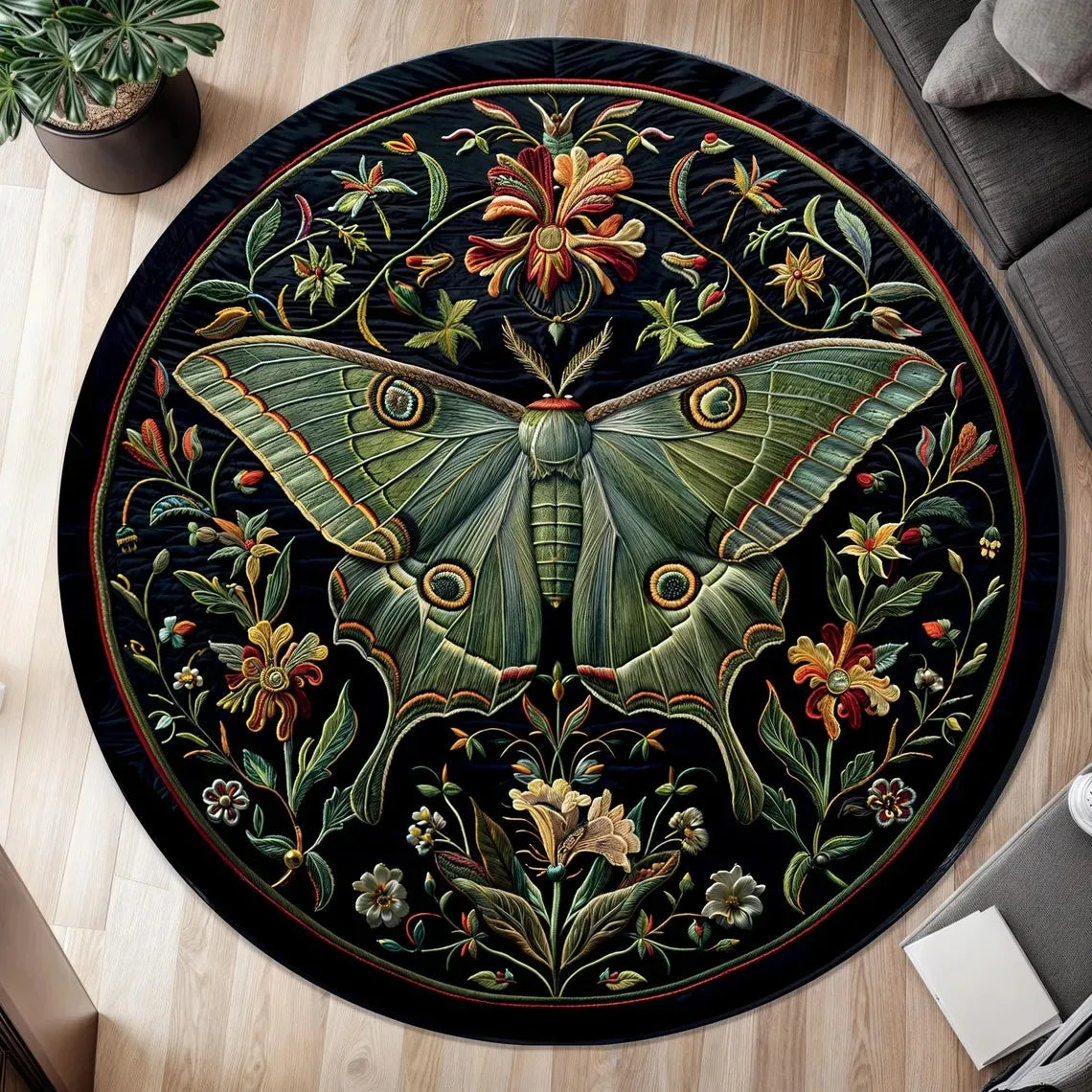 Boho Cockatoo Floral Round Rug