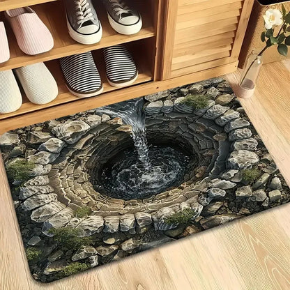 3D Optical Illusion Carpet Mat Spiral Staircase Stone Brick Pattern Non-Slip Floor Rug Home Door Mat Decor