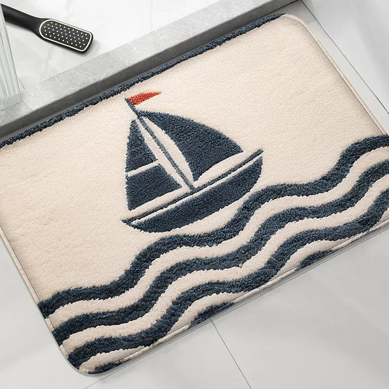 Seaside Bathroom Anti-Slip Floor Mat Shower Room Absorbent Small Carpet Washbasin Decorative Rug