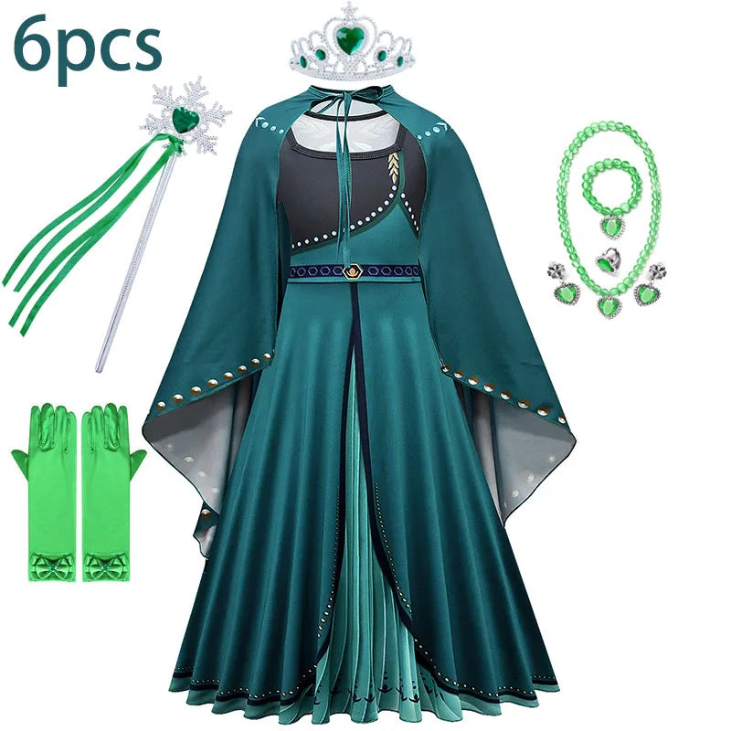 Disney Frozen Anna Dark Green Cloak Costume Dress For Girls