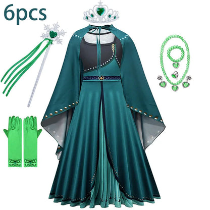 Disney Frozen Anna Dark Green Cloak Costume Dress For Girls