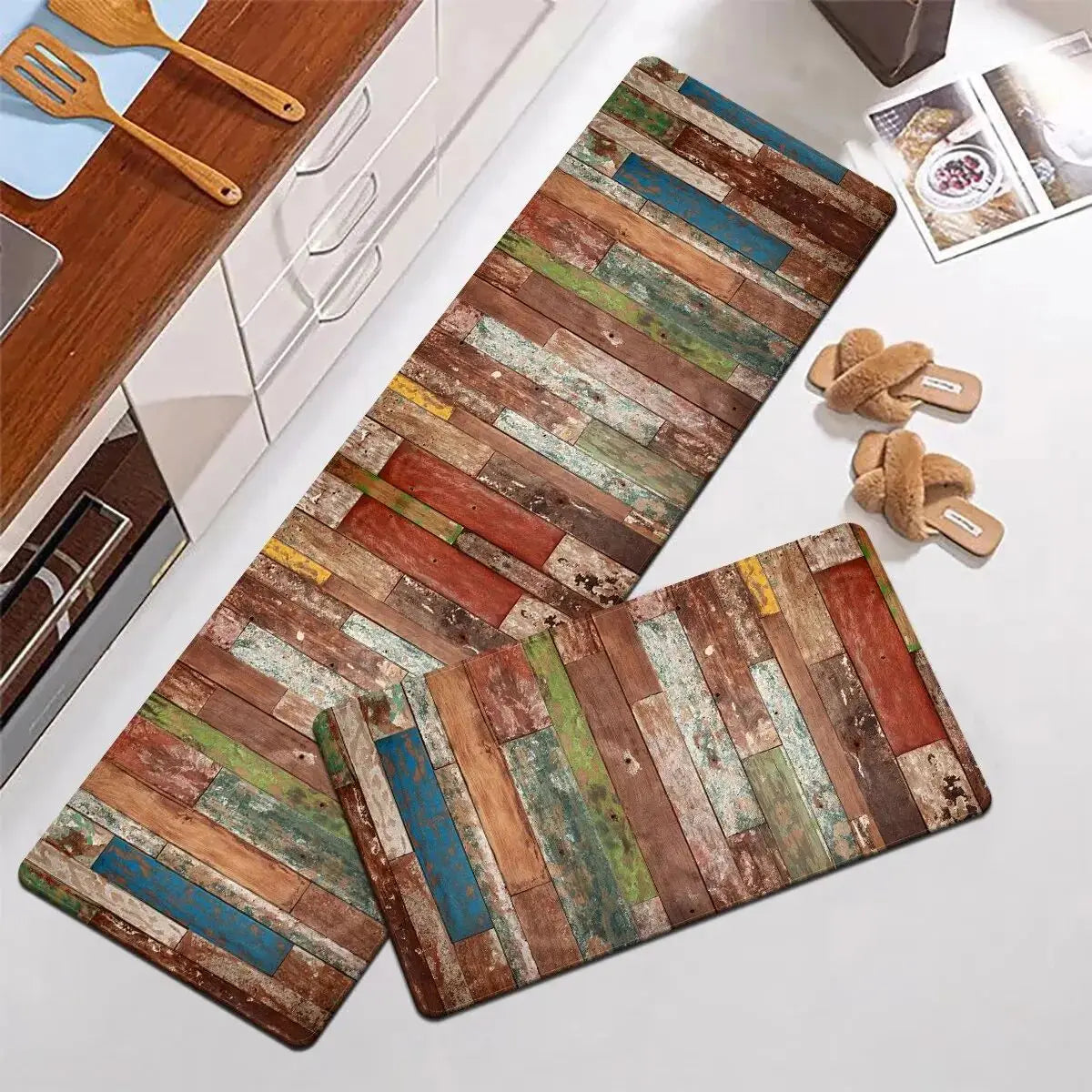 Rainbow Wood Panel Kitchen Floor Mat Non-Slip Area Rug Bathroom Laundry Entry Door Carpet Home Decor