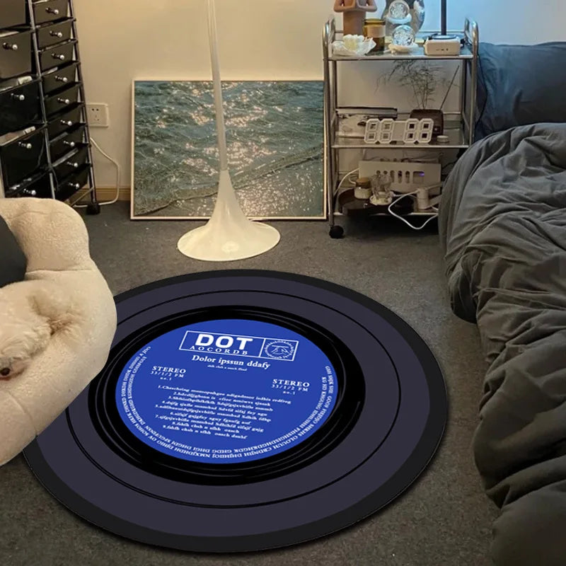 VIKAMA Record CD Round Carpet Non-Slip Game Chair Living Room Floor Mat