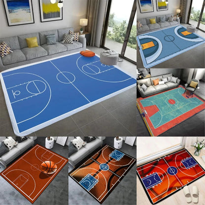 Basketball Court Design Rug Blue Orange Red Non-Slip Carpet Sports Theme Floor Mat Living Room Bedroom Home Decor