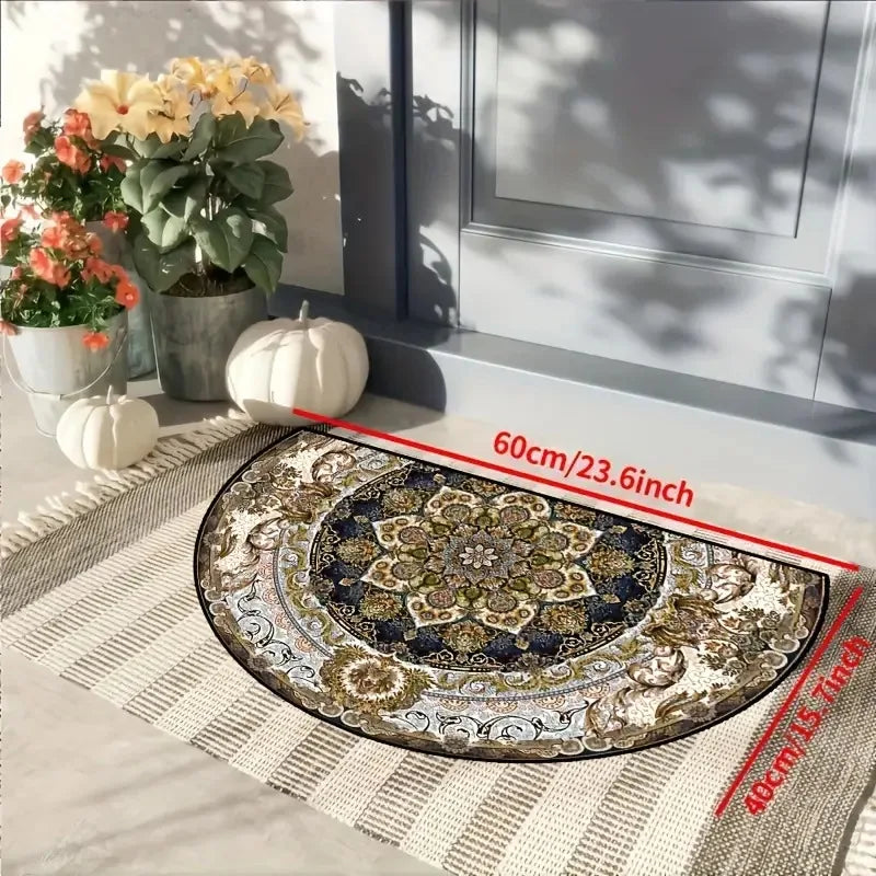 Boho half-round crystal velvet non-slip entryway floor mat