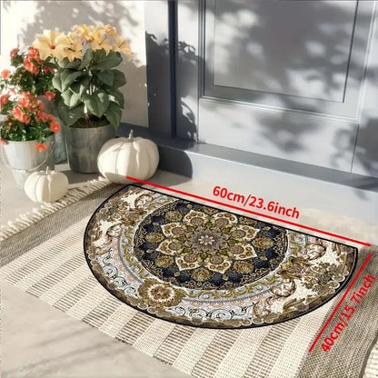 Boho half-round crystal velvet non-slip entryway floor mat
