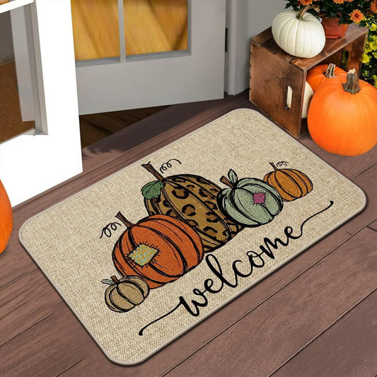 VIKAMA Halloween Autumn Door Mat Thanksgiving Welcome Non-Slip Indoor Outdoor Carpet