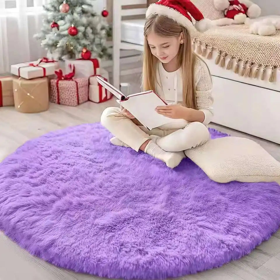 Fluffy round shaggy bedroom rug for girls room