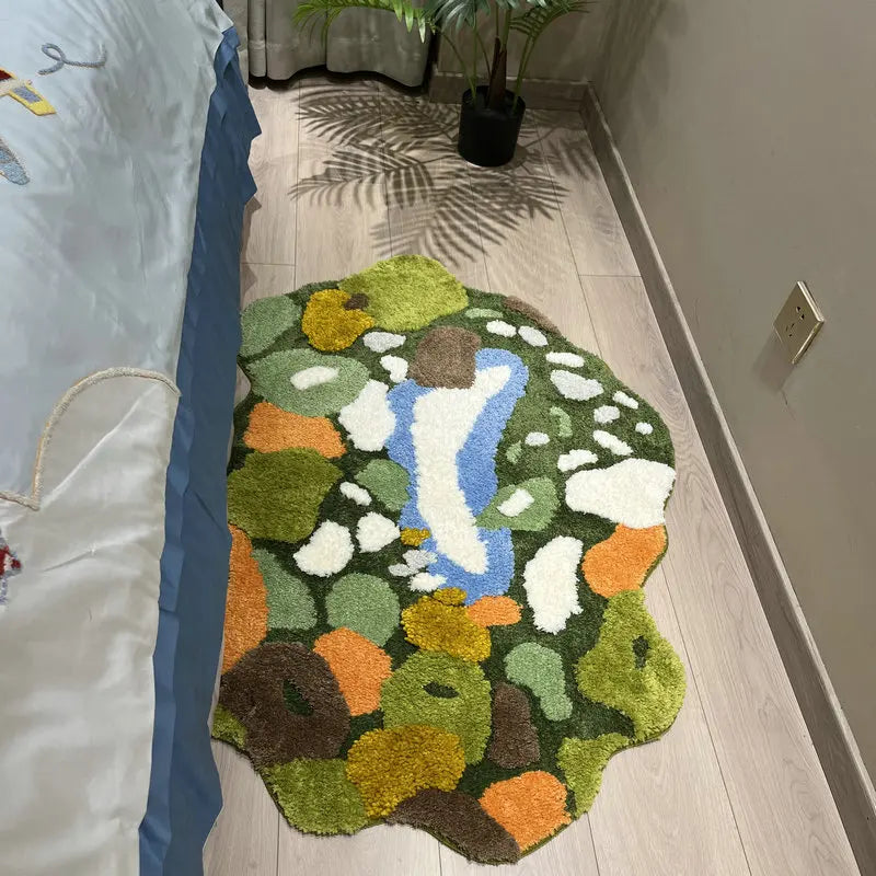 Green Moss Style Tufted Irregular Area Rug