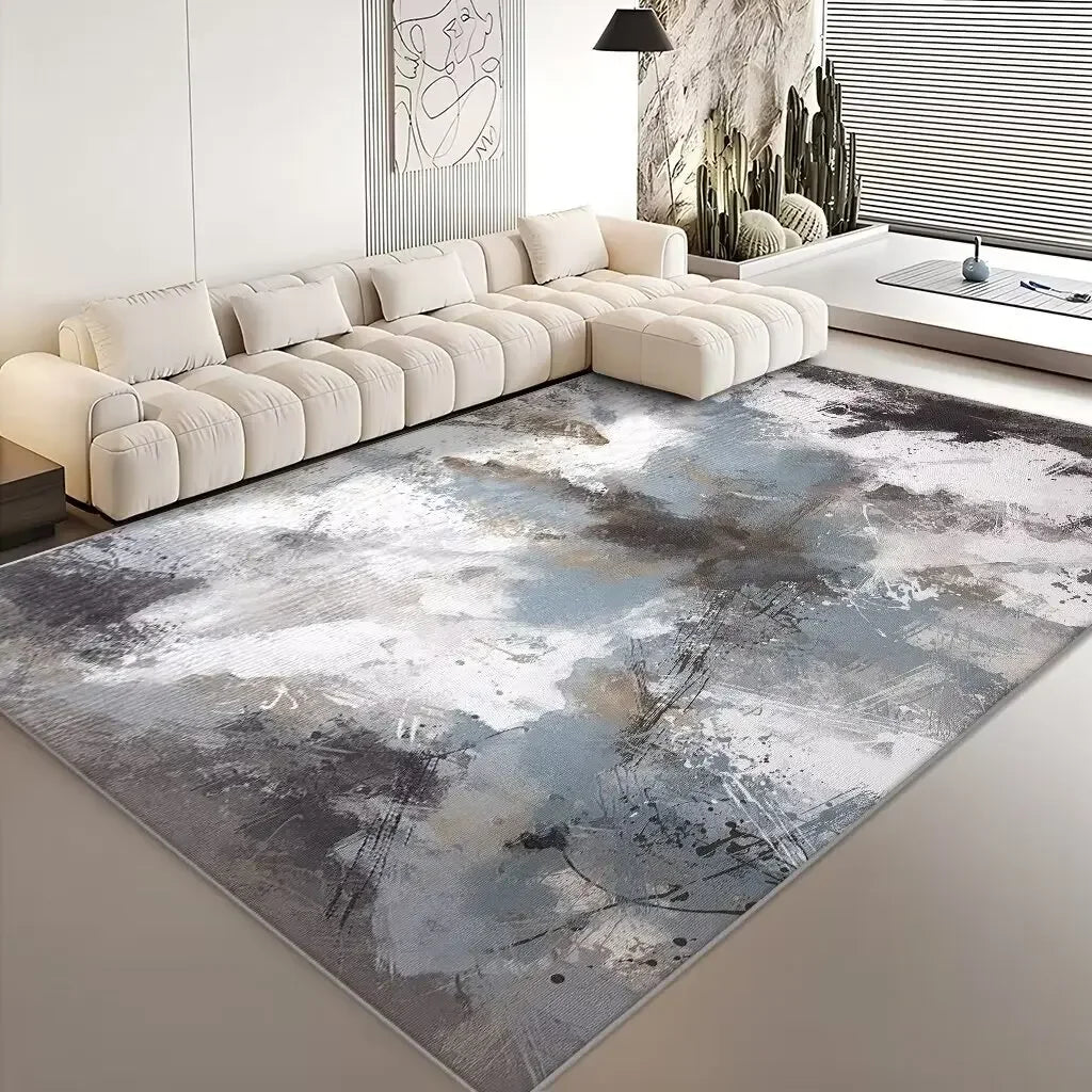 Modern Abstract Grey Plush Washable Area Rug