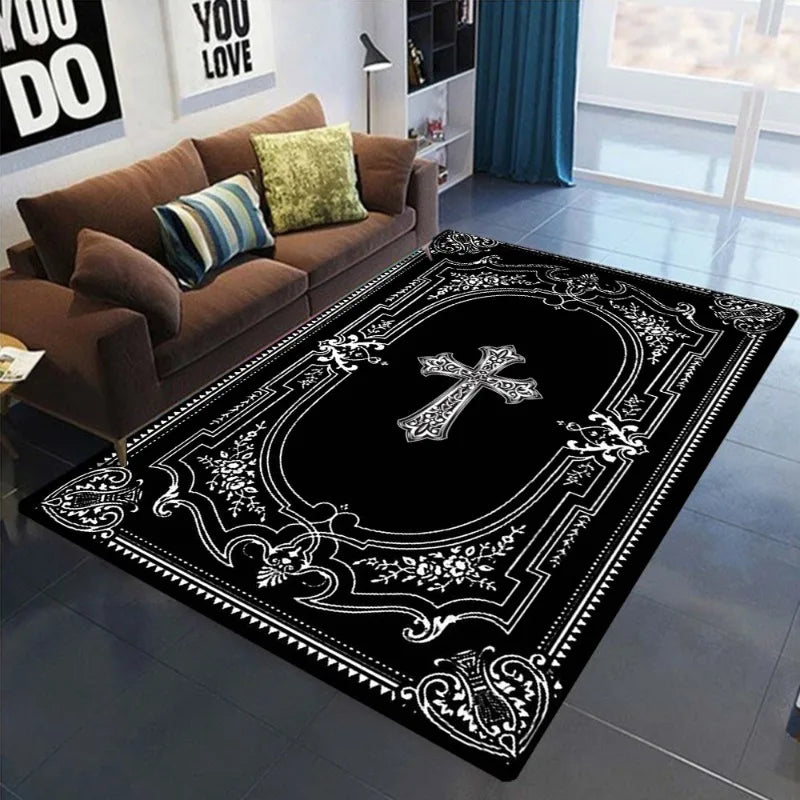 Gothic Black White Vintage Area Rug