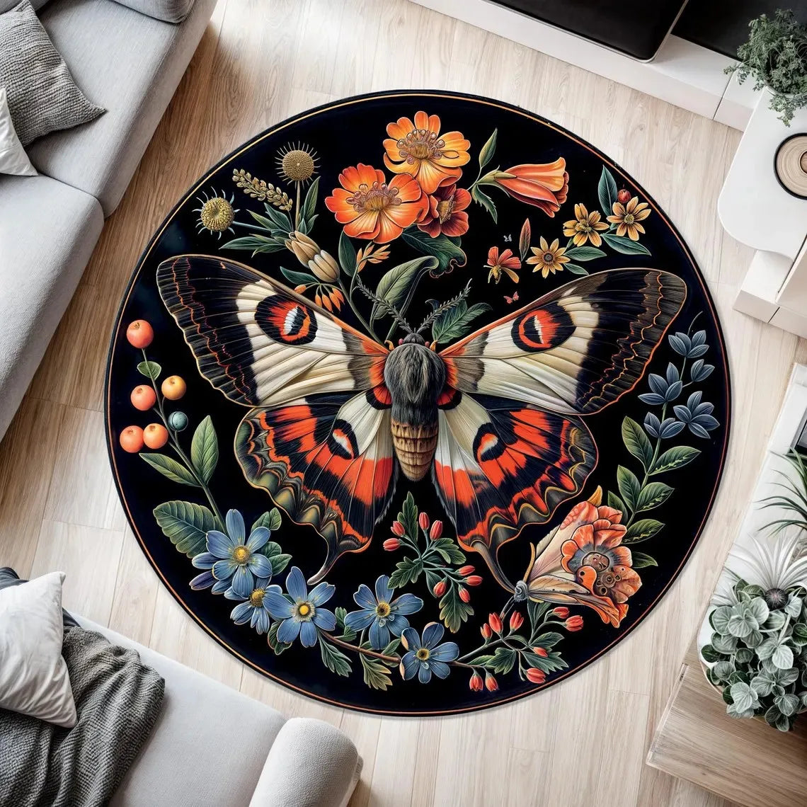Boho Cockatoo Floral Round Rug