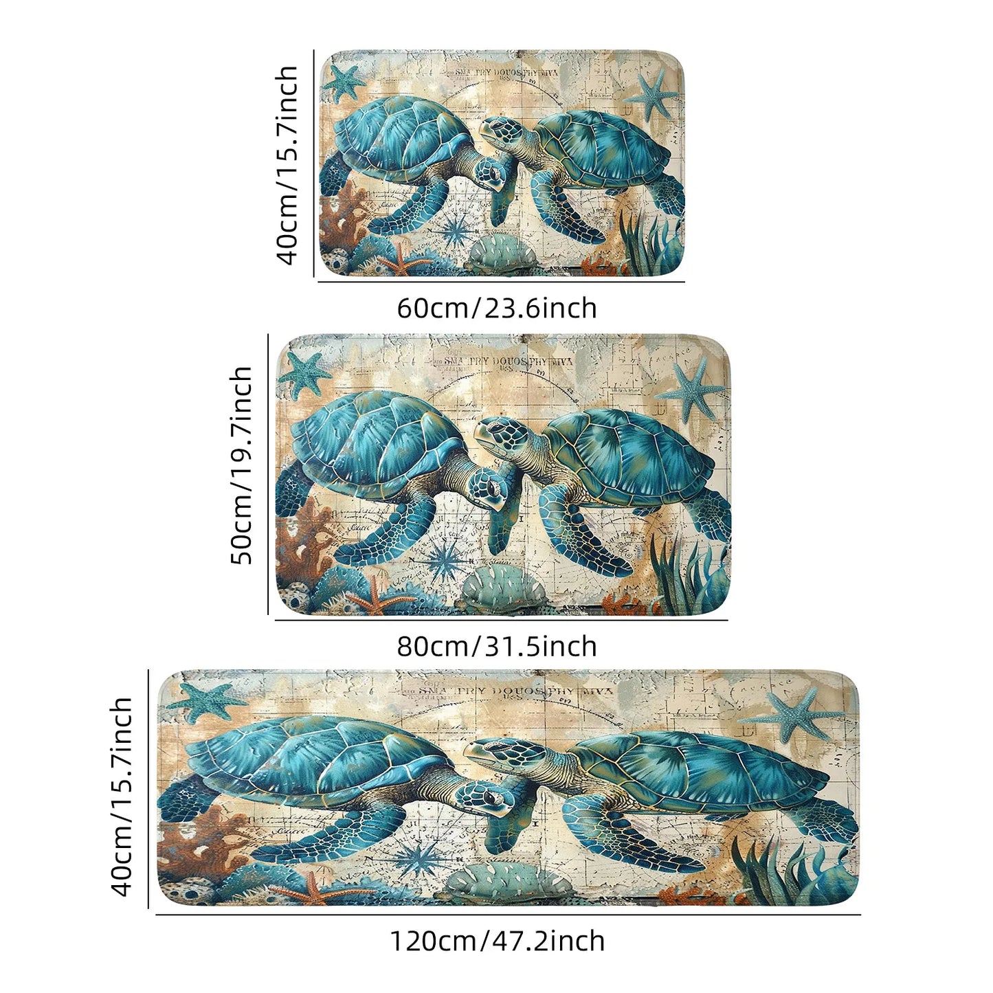 Dream ocean blue turtle seabed mat absorbent, non-slip, quick-drying carpet home, bathroom, kitchen door mat