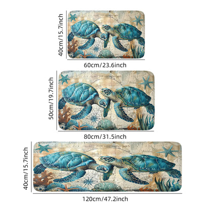 Dream ocean blue turtle seabed mat absorbent, non-slip, quick-drying carpet home, bathroom, kitchen door mat