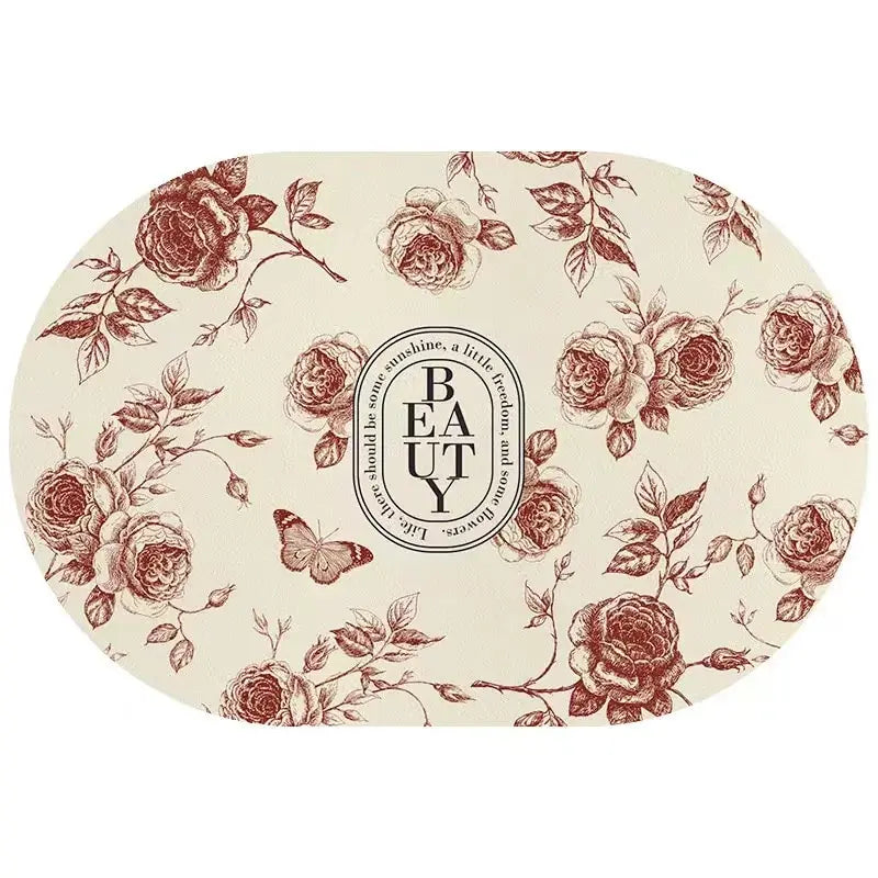 VIKAMA 40X60CM Oval Crystal Velvet Carpet Garden Flower Style Bathroom Toilet Living Room Room Door Non-Slip Mat