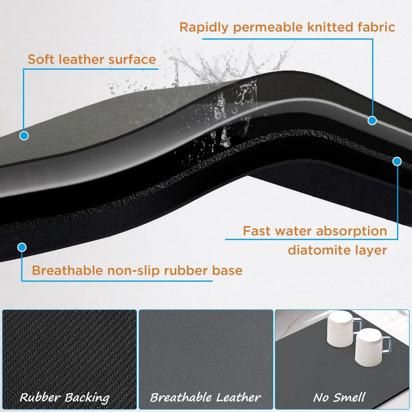 Long diatomite super absorbent non-slip kitchen & bathroom floor mat