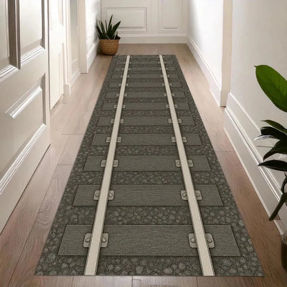 Train Track Kids Runner Rug