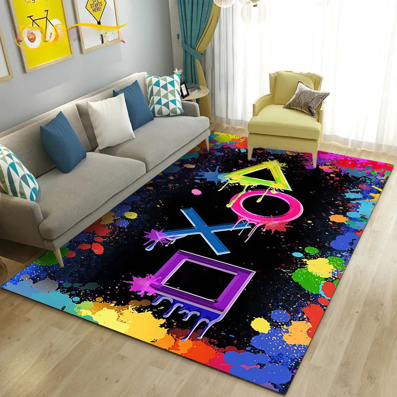 Game Controller Neon Carpet Gamepad Symbol Non-Slip Rug Living Room Home Decor “One More Game” Mat