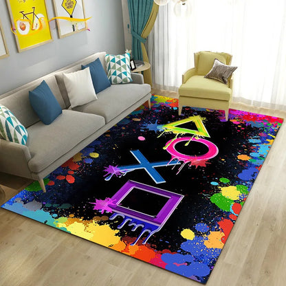 Game Controller Neon Carpet Gamepad Symbol Non-Slip Rug Living Room Home Decor “One More Game” Mat