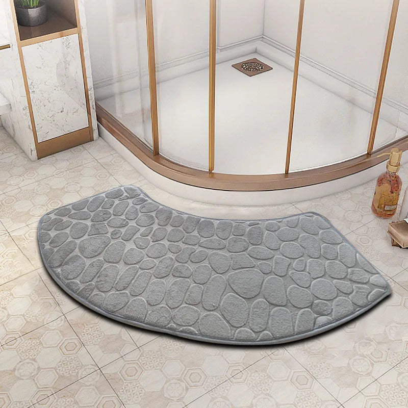 3D Cobblestone Velvet Bath Mat Non-Slip Absorbent Quick-Dry Washable Bathroom Door Rug