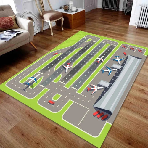 Airport Runway Aircraft Theme Non-Slip Kids Play Carpet Mat Terminal Design Home Decoration Rug
