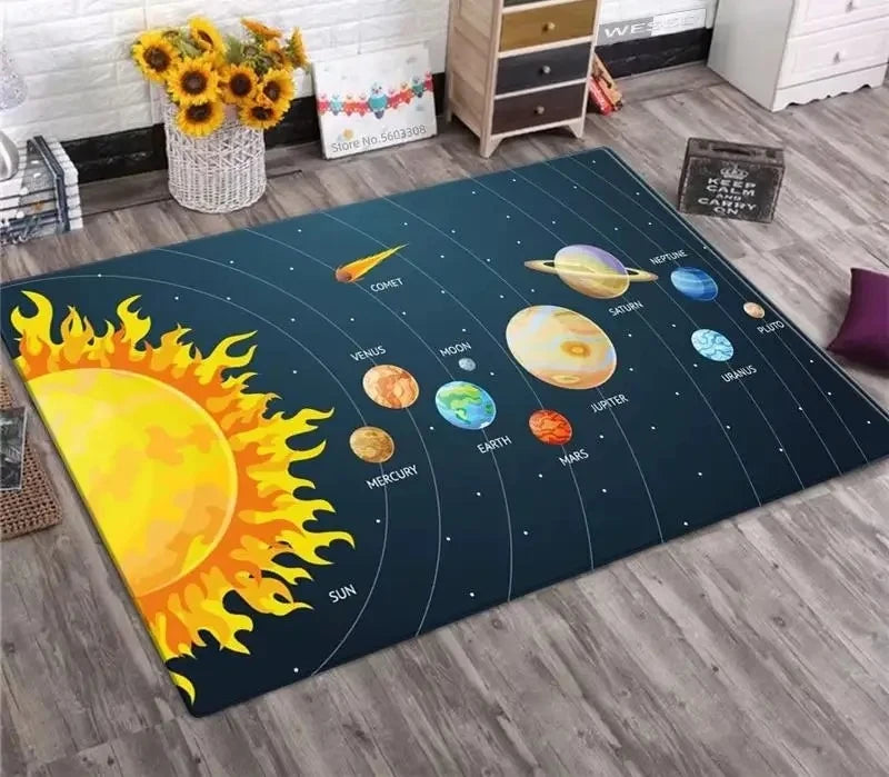 Solar System Galaxy Rug Planet Design Non-Slip Floor Mat Living Room Kids Bedroom Home Decoration