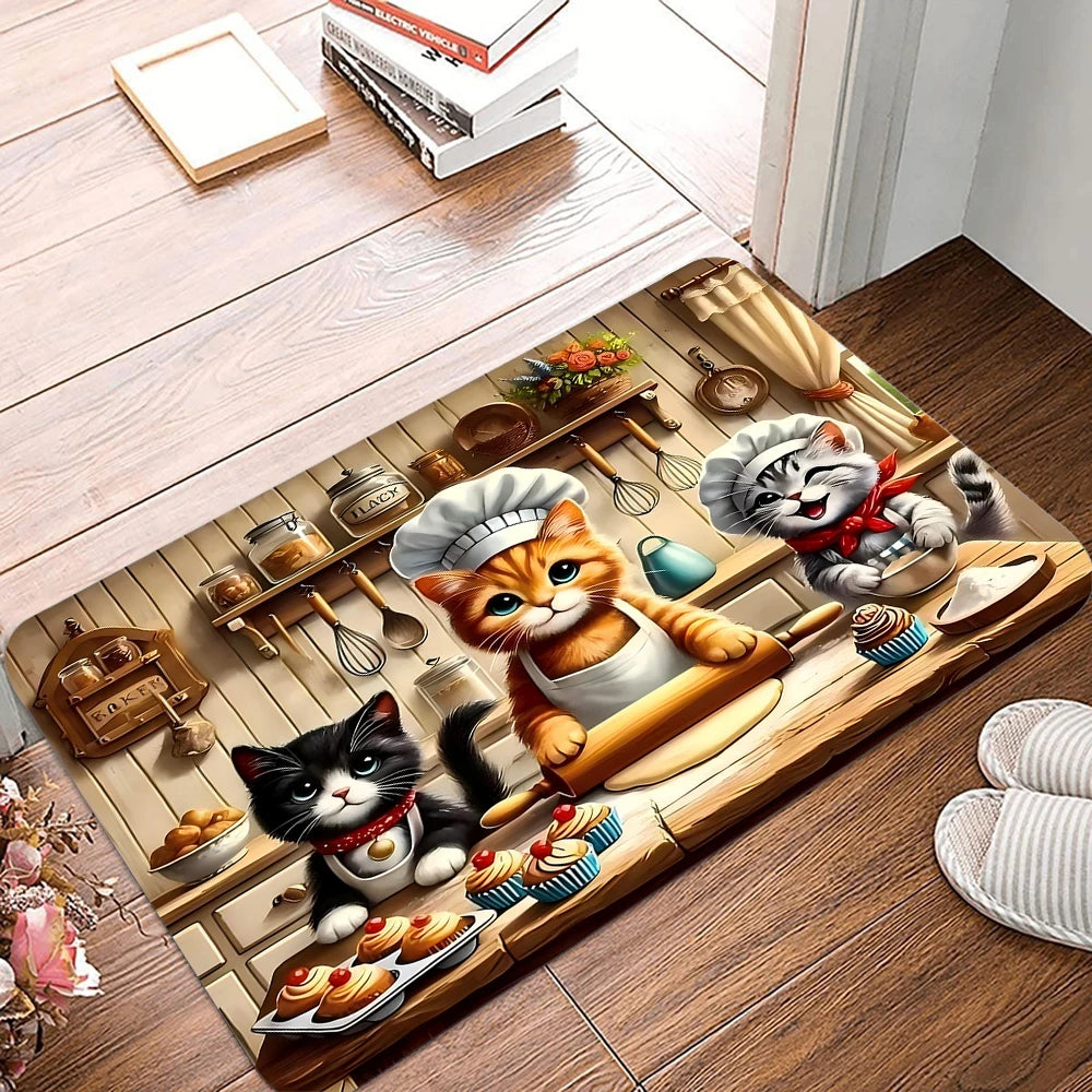 VIKAMA Cute Kitten Kitchen Anti-Slip Doormat