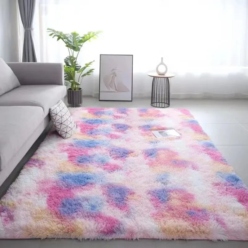 VIKAMA Silk Wool Tie-Dye Rug Non-Slip Washable Bedroom Living Room Kids Carpet Home Decor