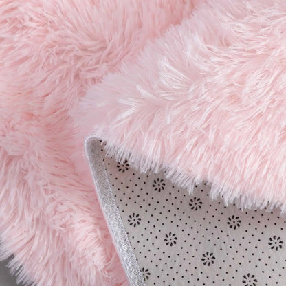 Pink Fluffy Round Girls Area Rug