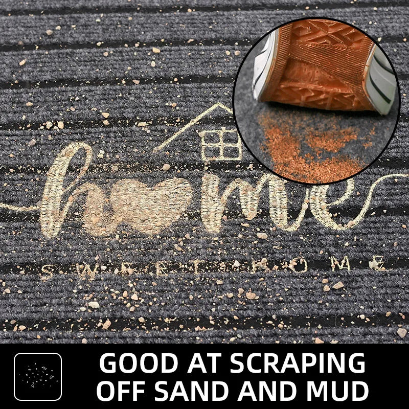 Solid Color Seven Stripe Door Mat Flocking Absorbent Non-Slip Carpet Entrance Shower Room Machine Washable Rug
