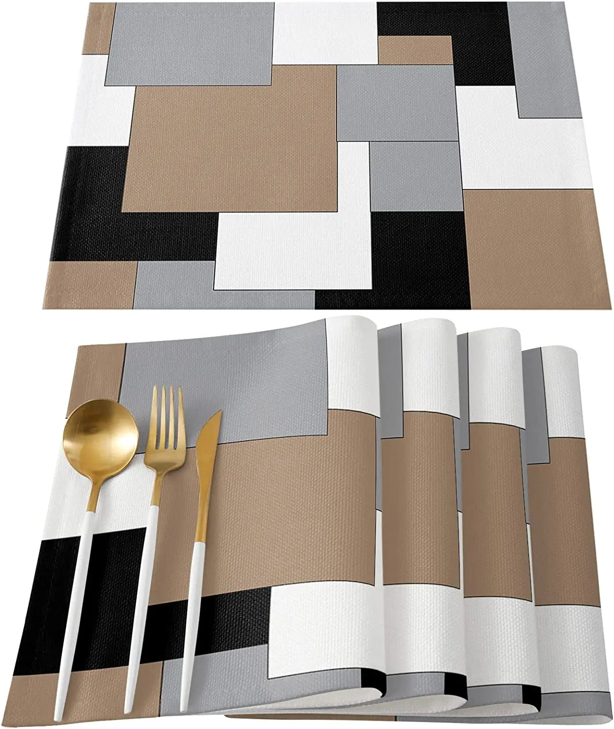 Abstract Purple Black Grey Patchwork Placemat Set