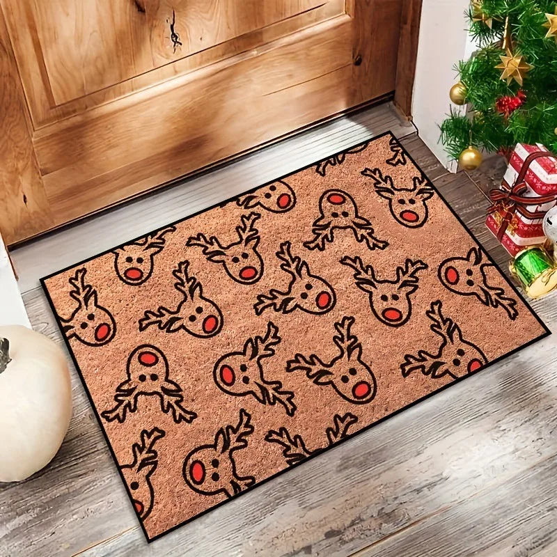 Christmas Cartoon Reindeer Pattern Entrance Floor Mat Absorbent Non-Slip Door Mat Bathroom Door Decoration Rug
